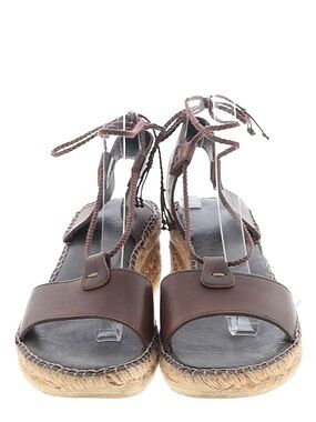 Eric Michael Brown Leather Ankle-Tie Espadrille Wedge Sandals Size EU 40/US 9